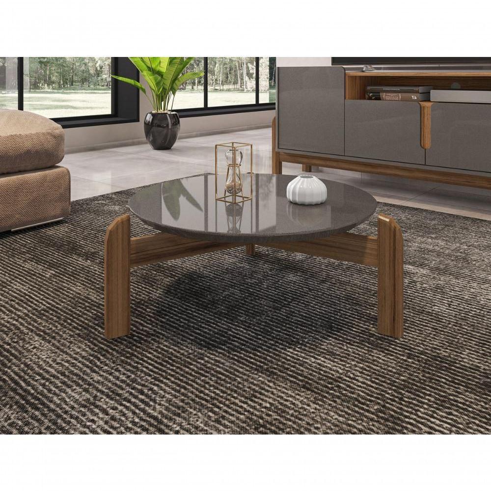 Mesa De Centro Circular Para Sala De Estar Luna Cinza Perola-cedro - 3