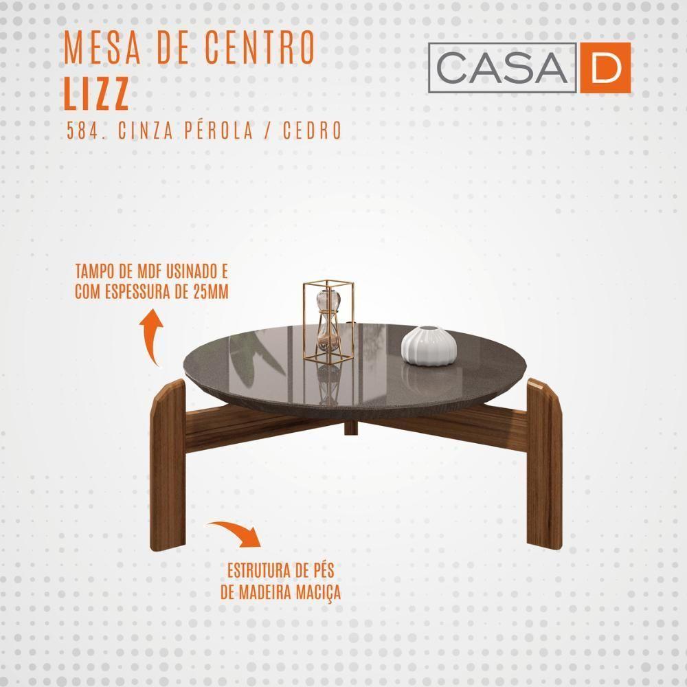 Mesa De Centro Circular Para Sala De Estar Luna Cinza Perola-cedro - 5