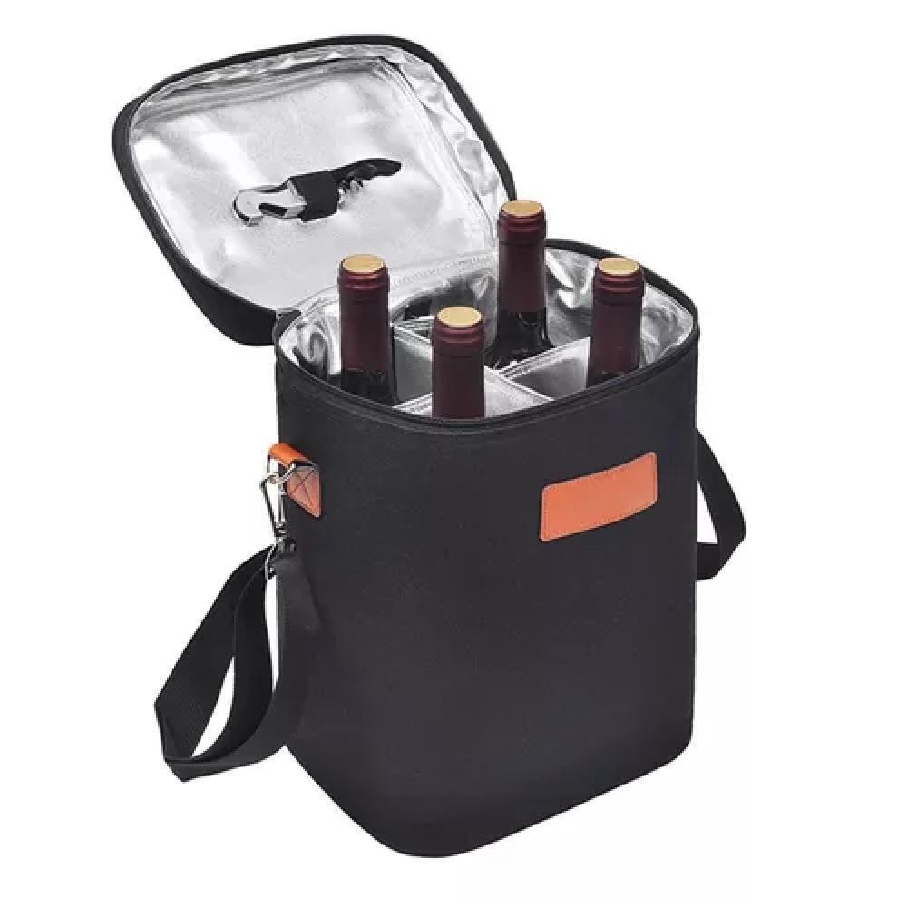 Bolsa Termica Porta Vinhos Taças 4 Garrafas Mochila Wine Bag Cooler Com Divisorias Removiveis Bag Executiva Porta Wisky - 1