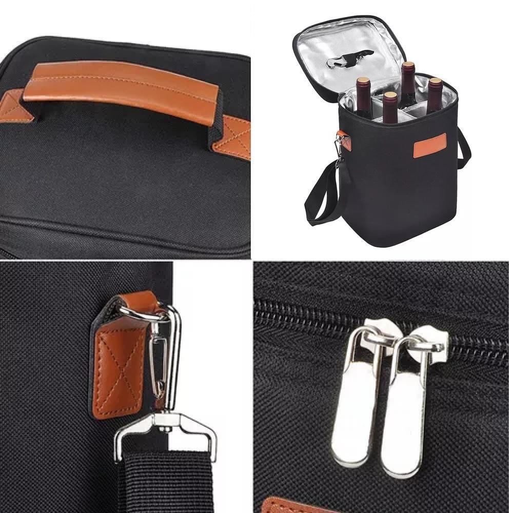 Bolsa Termica Porta Vinhos Taças 4 Garrafas Mochila Wine Bag Cooler Com Divisorias Removiveis Bag Executiva Porta Wisky - 3