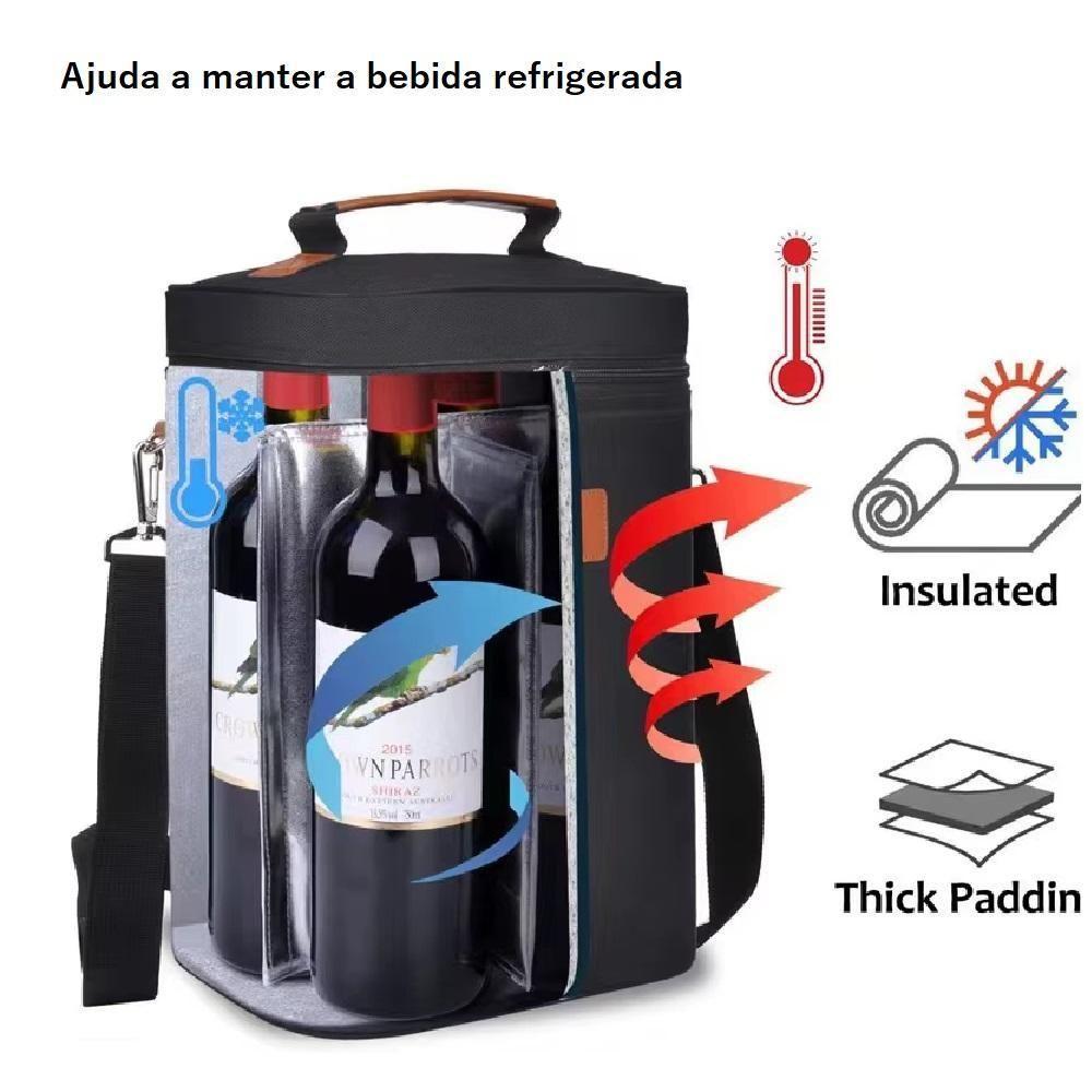 Bolsa Termica Porta Vinhos Taças 4 Garrafas Mochila Wine Bag Cooler Com Divisorias Removiveis Bag Executiva Porta Wisky - 9