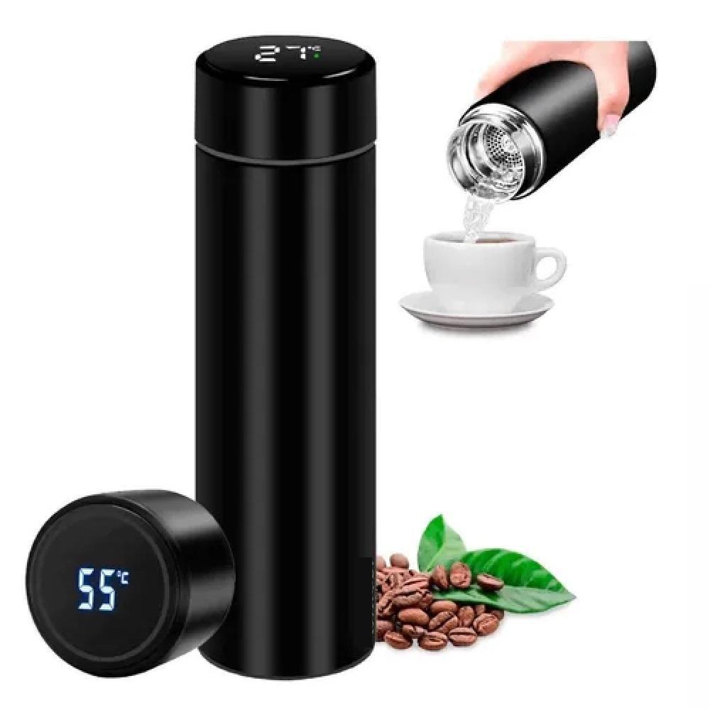 Garrafa Inox Com Termometro Digital 480ml Termica Display Lcd Bebida Quente Gelada Portatil Academia Trabalho Passeio - 1