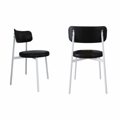 2 Unidades Cadeira Kyta Fixa Com 4 Pés 50x44,7x83,8 Cm Pés Brancos Courino Preto