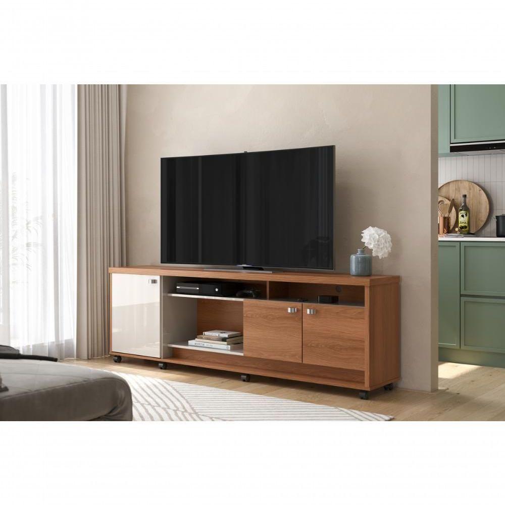 Bancada Dallas Suporte Para Tvs C/ 3 Portas E Nichos - Jequitiba/off White Perolizado - 1