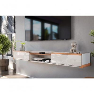 Bancada Suspensa Atlas 2.2 Suporte P/ Decoração E Eletrônicos Off White Perolizado/jequitiba 2 Gavetas