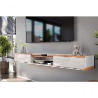 Bancada Suspensa Atlas 2.2 Suporte P/ Decoração E Eletrônicos Off White /jequitiba 2 Gavetas - 1