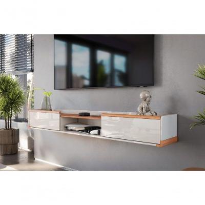 Bancada Suspensa Atlas 1.8 Suporte P/ Decoração E Eletrônicos Off White Perolizado/jequitiba
