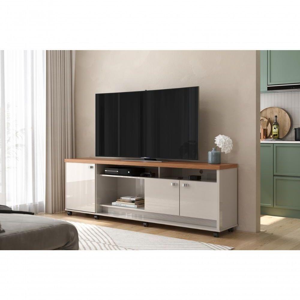 Bancada Dallas Suporte Para Tvs C/ 3 Portas E Nichos - Off White Perolizado/jequitiba - 1