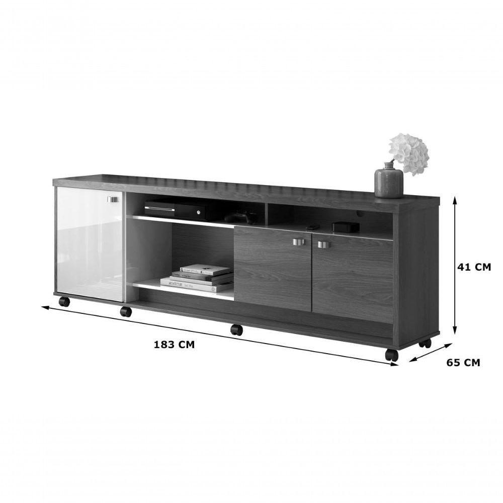 Bancada Dallas Suporte Para Tvs C/ 3 Portas E Nichos - Off White Perolizado/jequitiba - 2