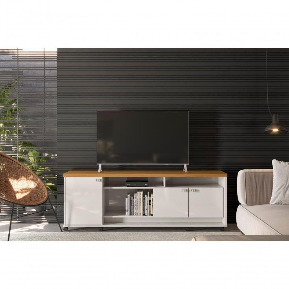 Bancada Dallas Suporte Para Tvs C/ 3 Portas E Nichos - Off White Perolizado/jequitiba - 4