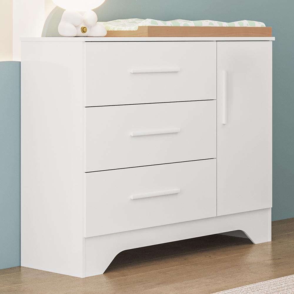 Cômoda Infantil Popy Retrô Plus 1 Porta E 3 Gavetas Branco Brilho - Móveis Peroba - 1