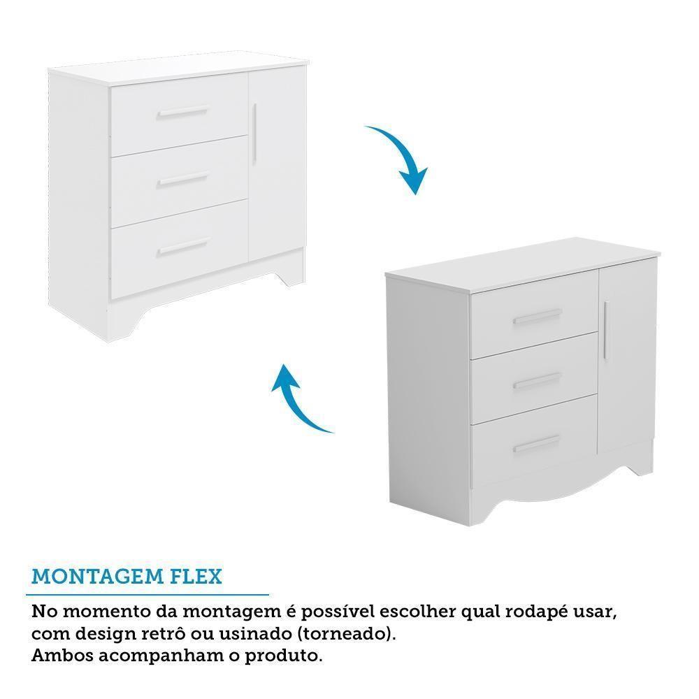 Cômoda Infantil Popy Retrô Plus 1 Porta E 3 Gavetas Branco Brilho - Móveis Peroba - 4