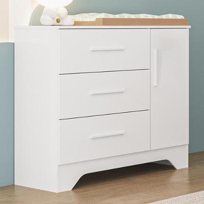 Cômoda Infantil Popy Retrô Plus 1 Porta E 3 Gavetas Branco Brilho - Móveis Peroba
