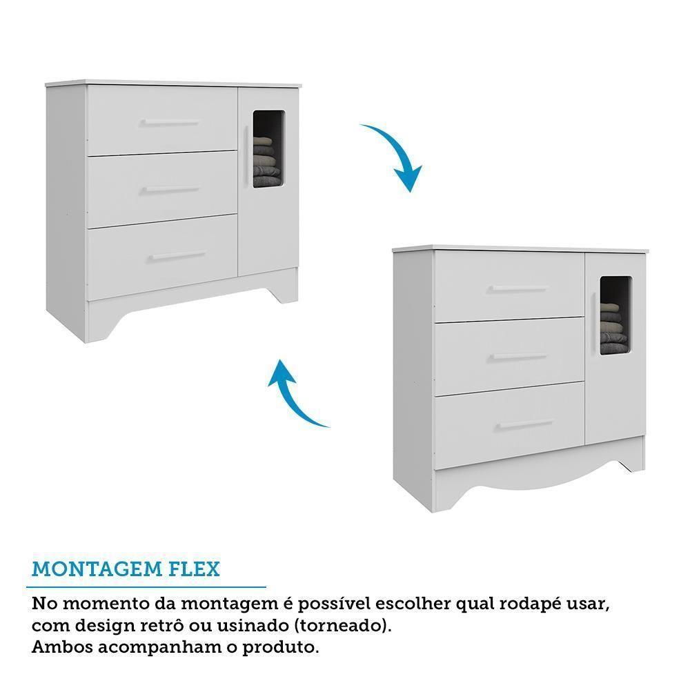 Cômoda Infantil Popy Retrô Plus 1 Porta Com Janela E 3 Gavetas Branco Brilho - Móveis Peroba - 4