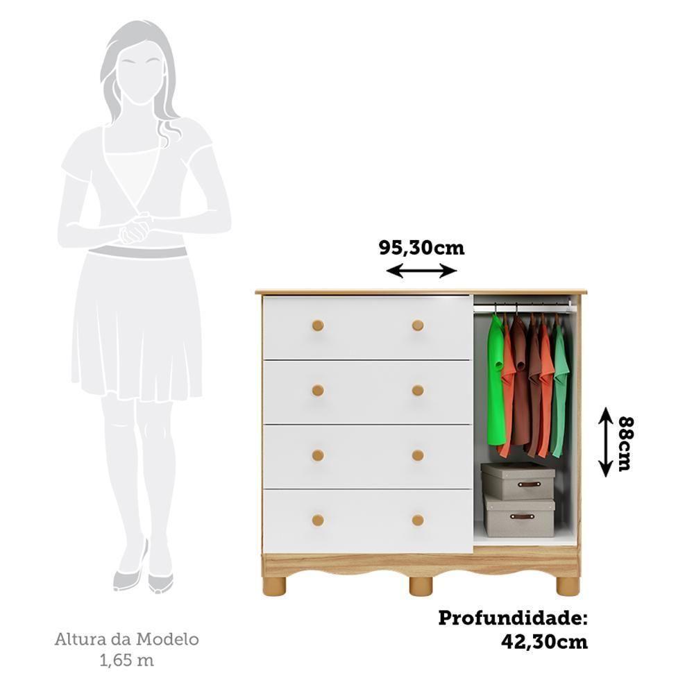 Cômoda Infantil Júnior New 1 Porta E 4 Gavetas Branco Brilho/amêndoa - Móveis Peroba - 5