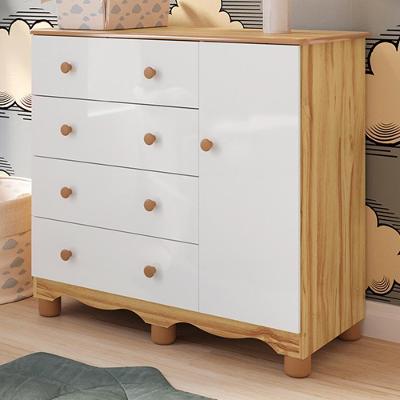 Cômoda Infantil Júnior New 1 Porta E 4 Gavetas Branco Brilho/amêndoa - Móveis Peroba