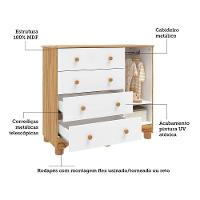 Cômoda Infantil Júnior New 1 Porta E 4 Gavetas Branco Brilho/amêndoa - Móveis Peroba