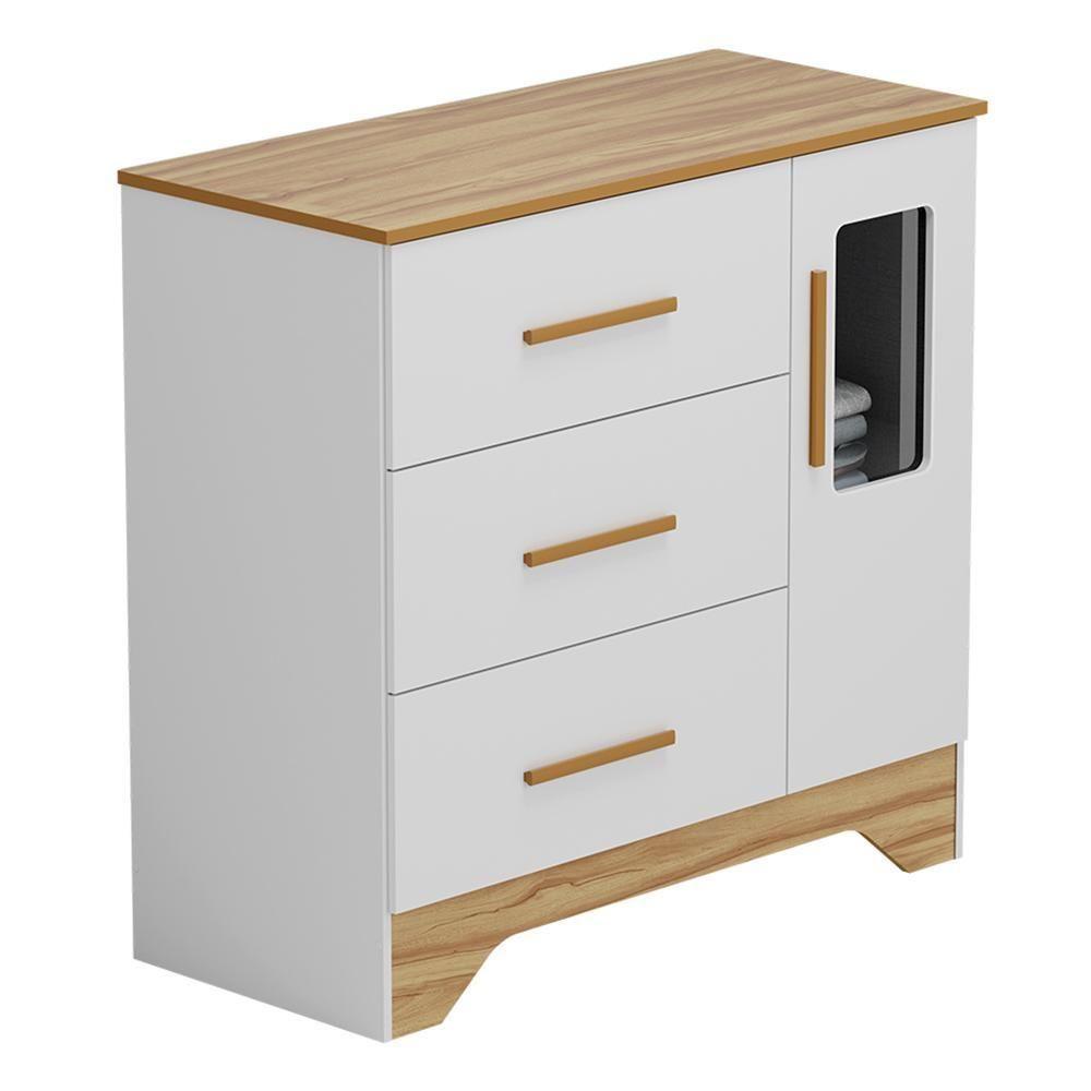 Cômoda Infantil Popy Retrô Plus 1 Porta Com Janela E 3 Gavetas Branco Brilho/amêndoa - Móveis Peroba - 2