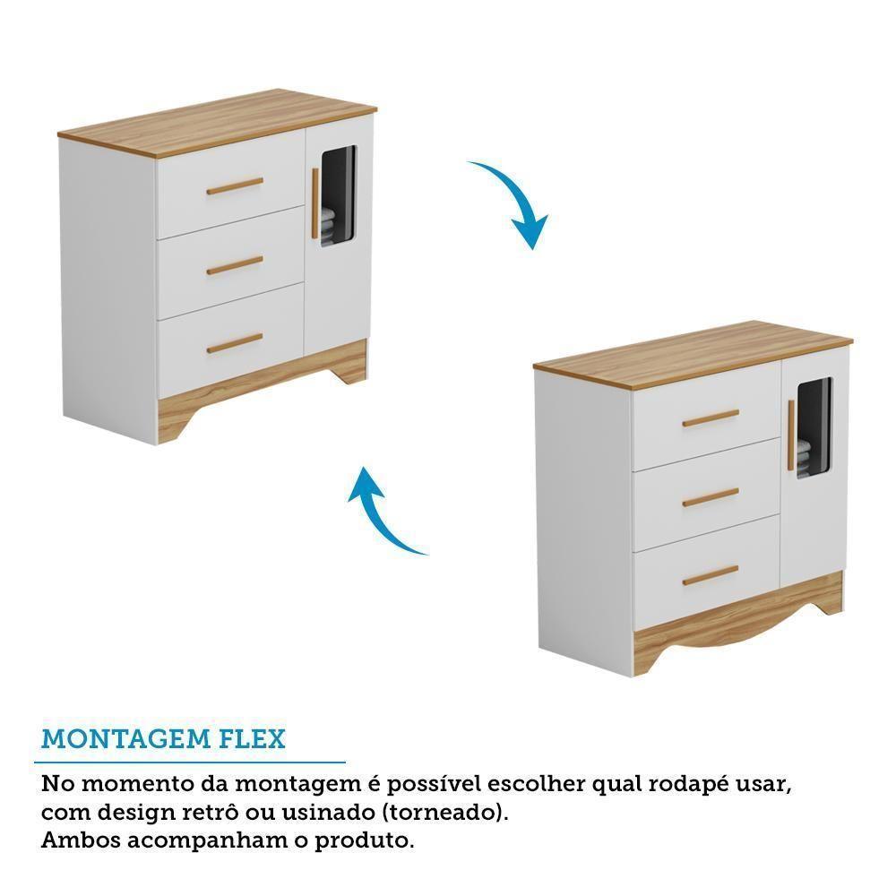 Cômoda Infantil Popy Retrô Plus 1 Porta Com Janela E 3 Gavetas Branco Brilho/amêndoa - Móveis Peroba - 4