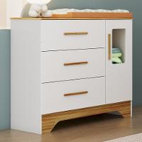 Cômoda Infantil Popy Retrô Plus 1 Porta Com Janela E 3 Gavetas Branco Brilho/amêndoa - Móveis Peroba - 1