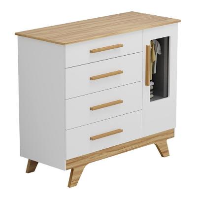 Cômoda Infantil Retrô 1 Porta Com Janela E 4 Gavetas Branco Brilho/amêndoa - Móveis Peroba