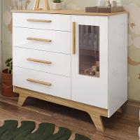Cômoda Infantil Retrô 1 Porta Com Janela E 4 Gavetas Branco Brilho/amêndoa - Móveis Peroba - 2