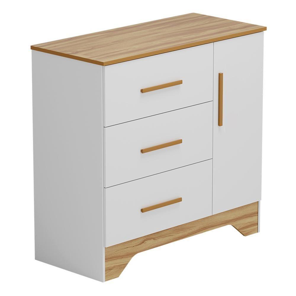 Cômoda Infantil Popy Retrô Plus 1 Porta E 3 Gavetas Branco Brilho/amêndoa - Móveis Peroba - 2