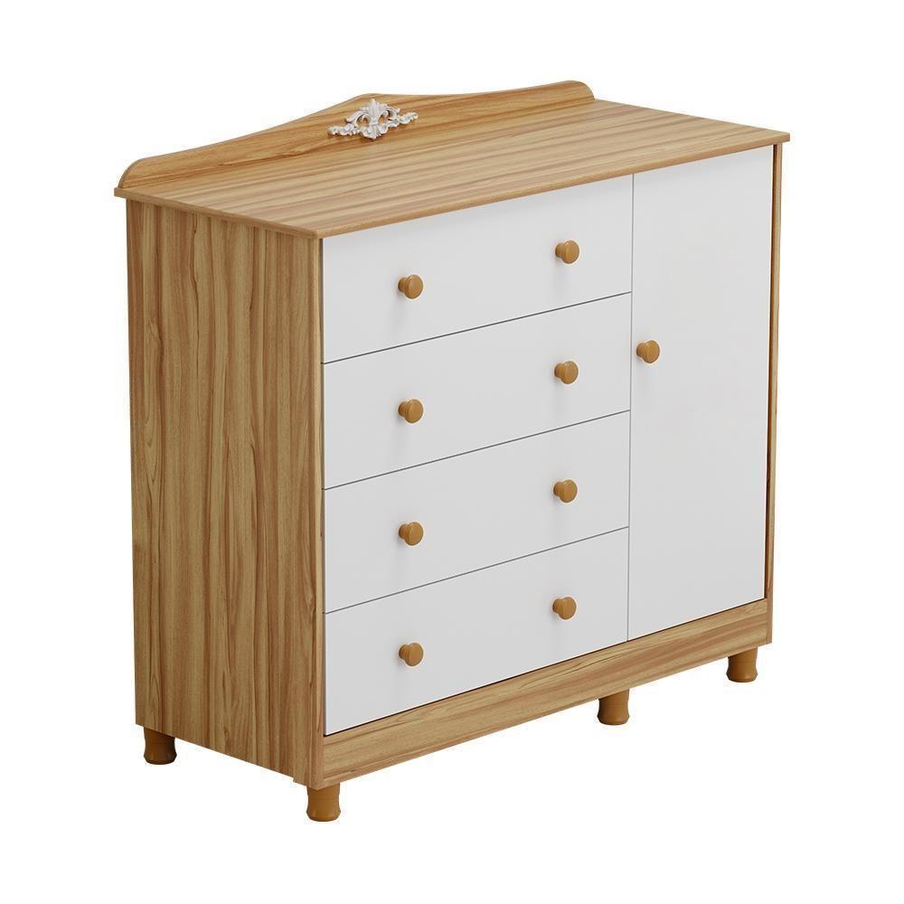 Cômoda Infantil Elô New 1 Porta E 4 Gavetas Branco Brilho/amêndoa - Móveis Peroba Branco - 2