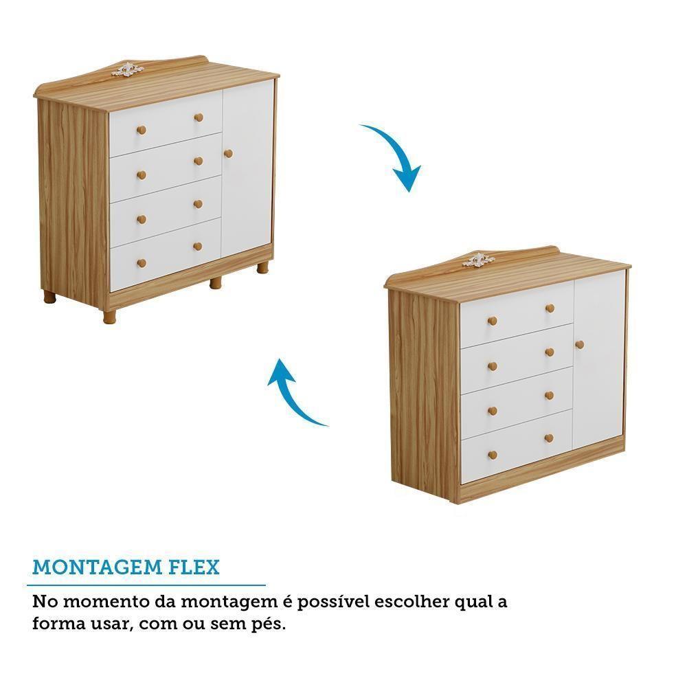 Cômoda Infantil Elô New 1 Porta E 4 Gavetas Branco Brilho/amêndoa - Móveis Peroba Branco - 4