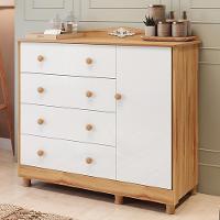 Cômoda Infantil Elô New 1 Porta E 4 Gavetas Branco Brilho/amêndoa - Móveis Peroba Branco - 1