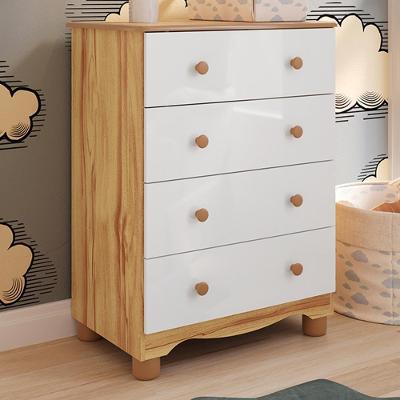 Cômoda Infantil Júnior New 4 Gavetas Branco Brilho/amêndoa - Móveis Peroba