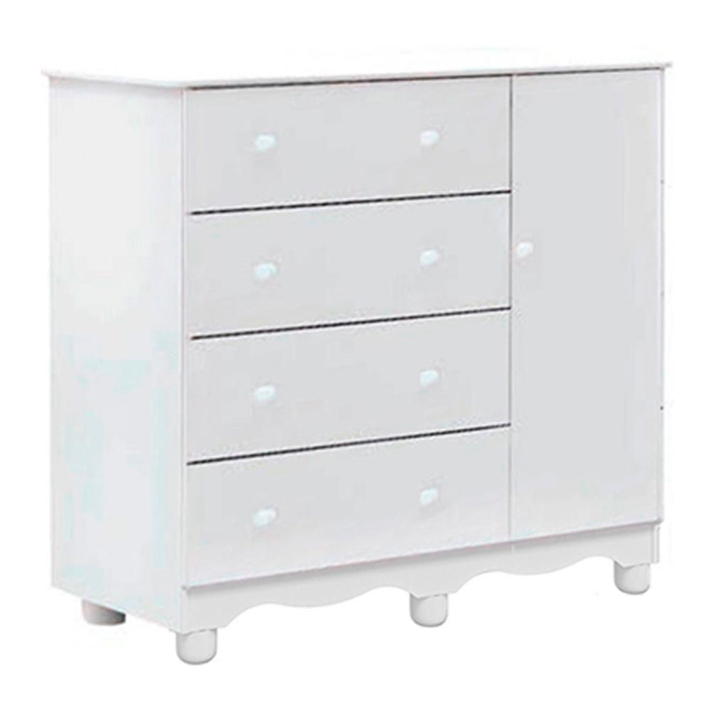 Cômoda Infantil Júnior New 1 Porta E 4 Gavetas Branco Brilho - Móveis Peroba - 2