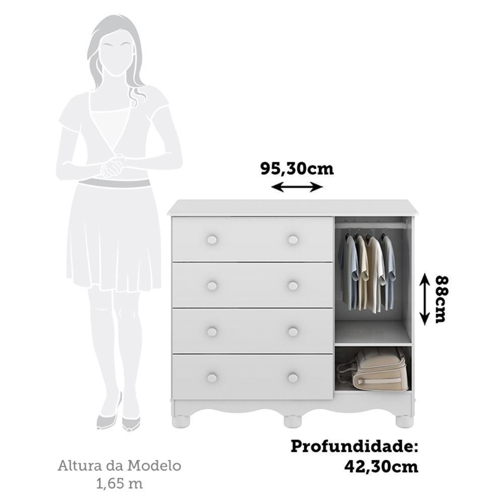Cômoda Infantil Júnior New 1 Porta E 4 Gavetas Branco Brilho - Móveis Peroba - 5