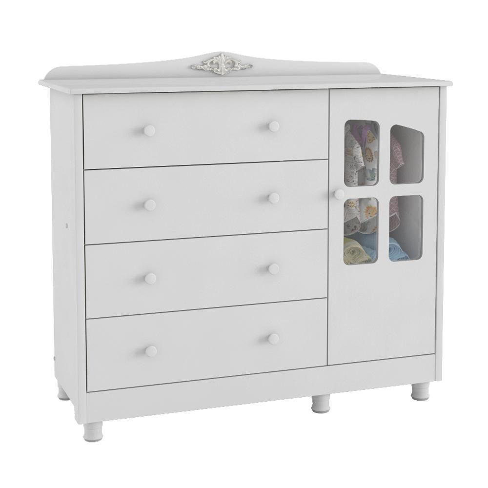 Cômoda Infantil Elô New 1 Porta Com Janela E 4 Gavetas Branco Brilho - Móveis Peroba - 2