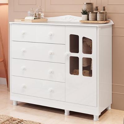 Cômoda Infantil Elô New 1 Porta Com Janela E 4 Gavetas Branco Brilho - Móveis Peroba