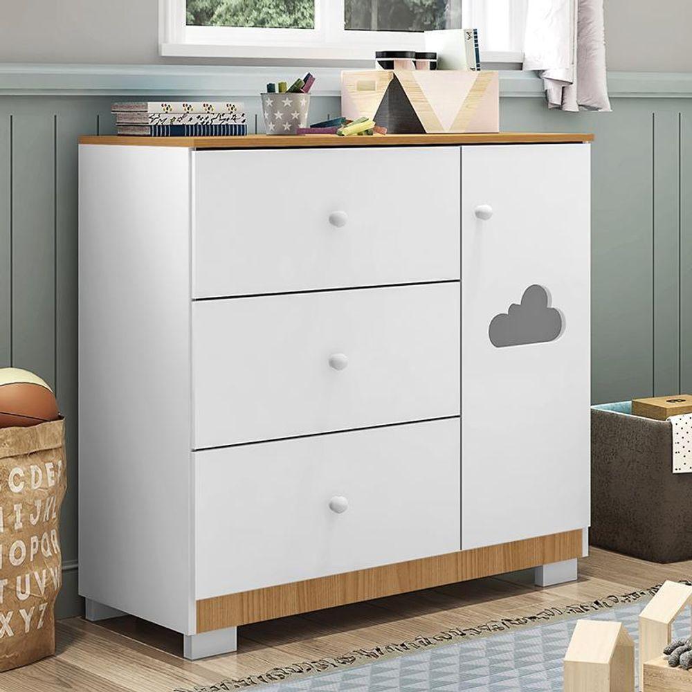 Cômoda Infantil Ane 1 Porta E 3 Gavetas Branco/carvalho - Phoenix Baby - 1