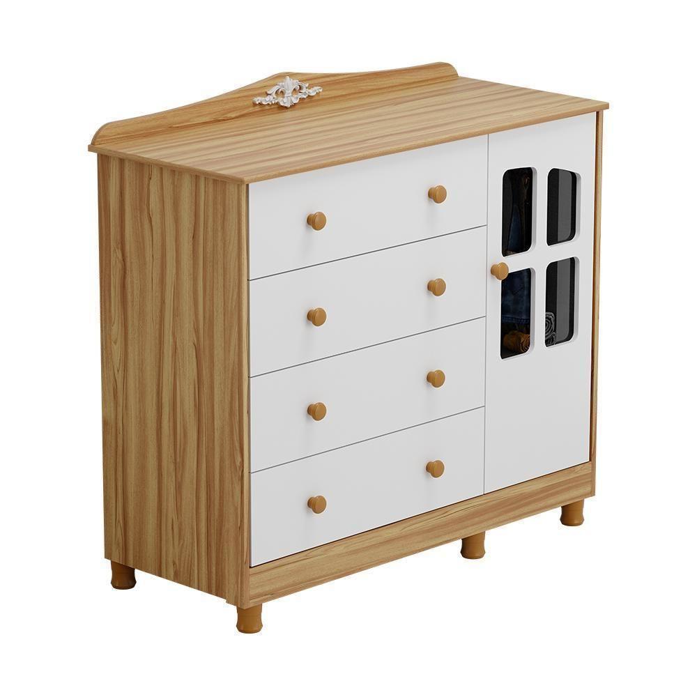 Cômoda Infantil Elô New 1 Porta Com Janela E 4 Gavetas Branco Brilho/amêndoa - Móveis Peroba - 2