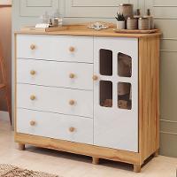 Cômoda Infantil Elô New 1 Porta Com Janela E 4 Gavetas Branco Brilho/amêndoa - Móveis Peroba - 1