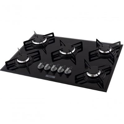 Cooktop a Gás Philco Cook Chef 5 Bocas Vidro Temperado Preto com Acendimento Automático Bivolt