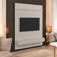 Conj. Painel Oslo Frisado C/ Prateleira - Off White + Bancada Bali 1.9 3 Gaveteiros - Off White - 1