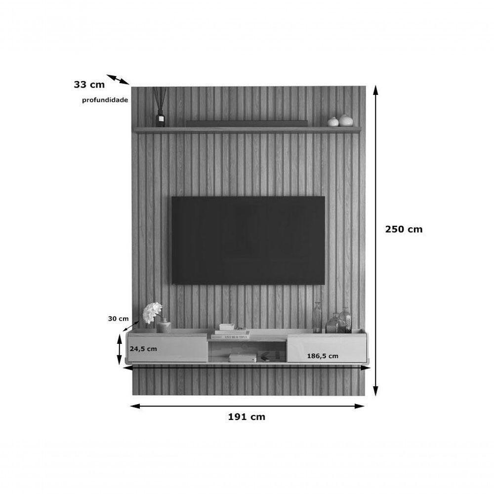Conj. Painel Oslo Frisado C/ Prateleira - Jequitiba + Bancada Atlas 1.9 2 Gaveteiros - Off White - 3