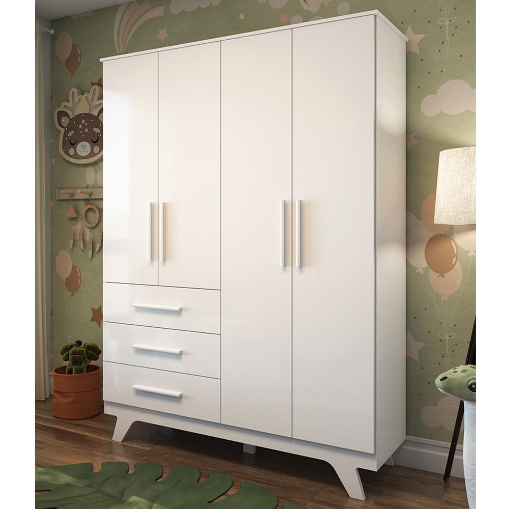 Guarda Roupa Infantil Retrô 4 Portas E 3 Gavetas Branco Brilho - Móveis Peroba - 2