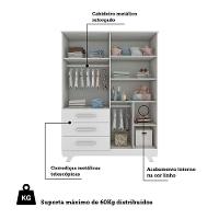 Guarda Roupa Infantil Retrô 4 Portas E 3 Gavetas Branco Brilho - Móveis Peroba