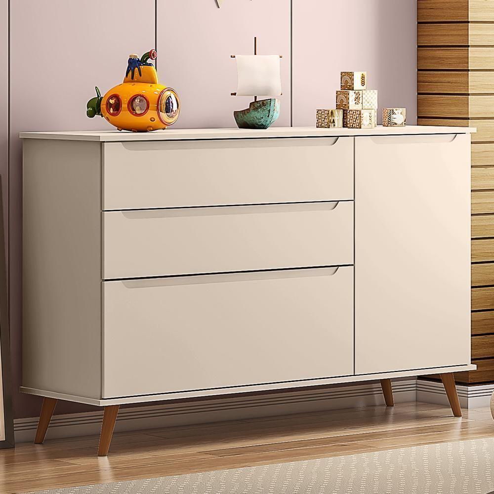 Cômoda Infantil Retrô Melinda 1 Porta E 3 Gavetas Off White - Phoenix Baby - 1