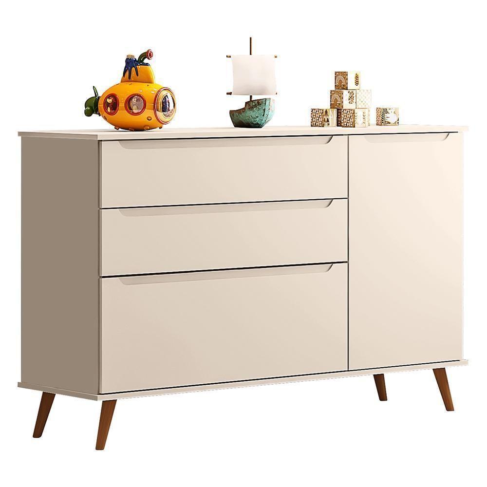 Cômoda Infantil Retrô Melinda 1 Porta E 3 Gavetas Off White - Phoenix Baby - 2