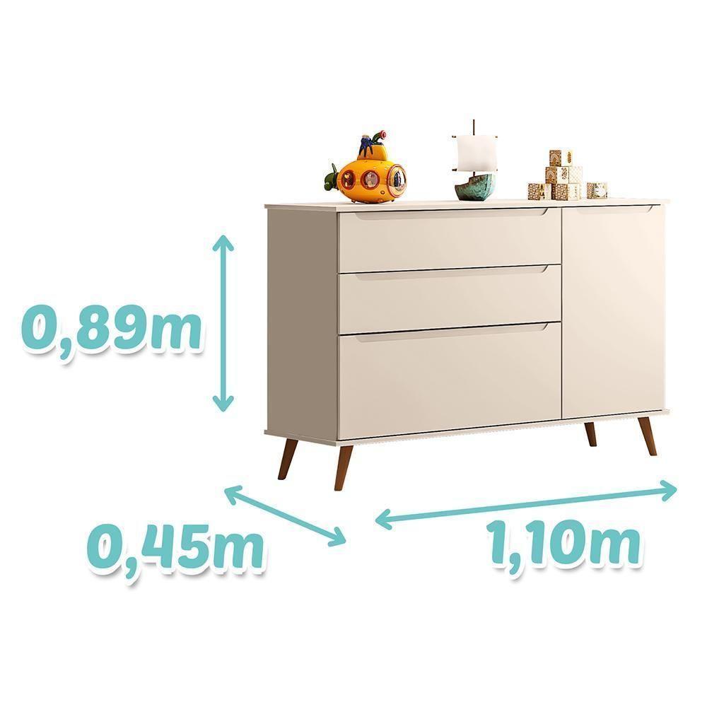Cômoda Infantil Retrô Melinda 1 Porta E 3 Gavetas Off White - Phoenix Baby - 4
