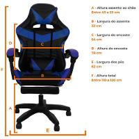 Cadeira Gamer Stillus Ergonômica Com Apoio Para Os Pés Azul - 6