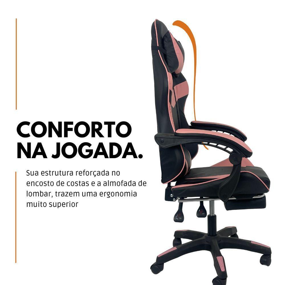 Cadeira Gamer Stillus Ergonômica Com Apoio Para Os Pés - Rosa E Branco - 4