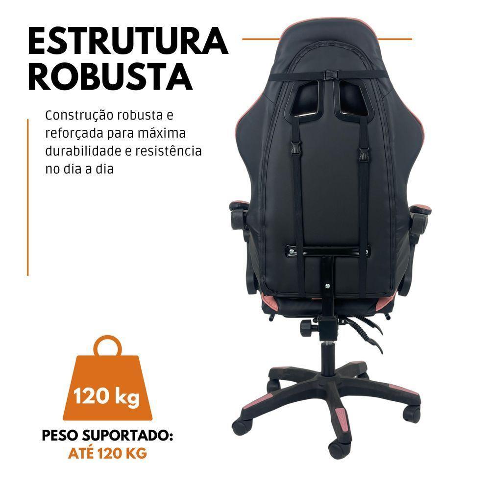 Cadeira Gamer Stillus Ergonômica Com Apoio Para Os Pés - Rosa E Branco - 7