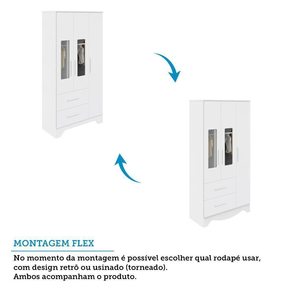Guarda Roupa Infantil Popy Retrô Plus 3 Portas Com Janelas E 2 Gavetas Branco Brilho - Móveis Peroba - 4